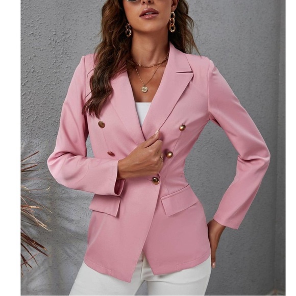 Lapel Collar Double Breasted Gold Button Blazer - Picture 8 of 13